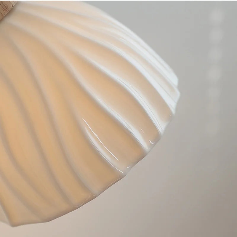 White Ceramic Wood LED Wall Light Fixture Pull Chain Switch Bedside Lamp