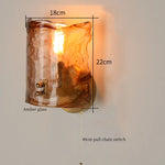 Afralia™ Japanese Amber Glass LED Wall Lamp Copper Vintage Design