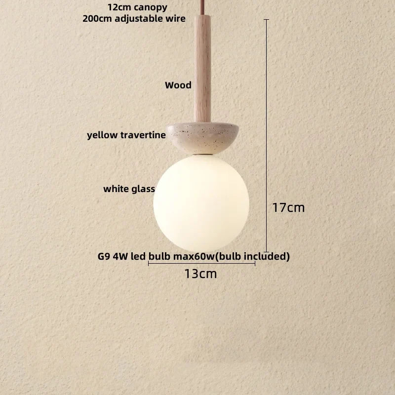 Yellow Travertine Pendant Lamp for Aisle Hallway Bedroom, Japanese Style Hang Light