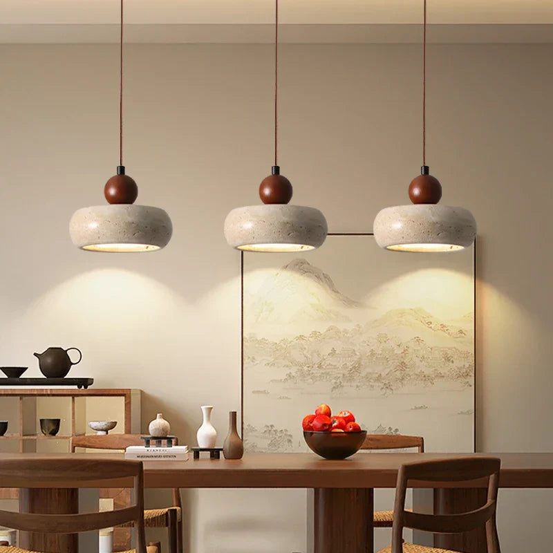 Afralia™ Wabi Sabi LED Hanging Pendant Light Yellow Travertine Vintage Design