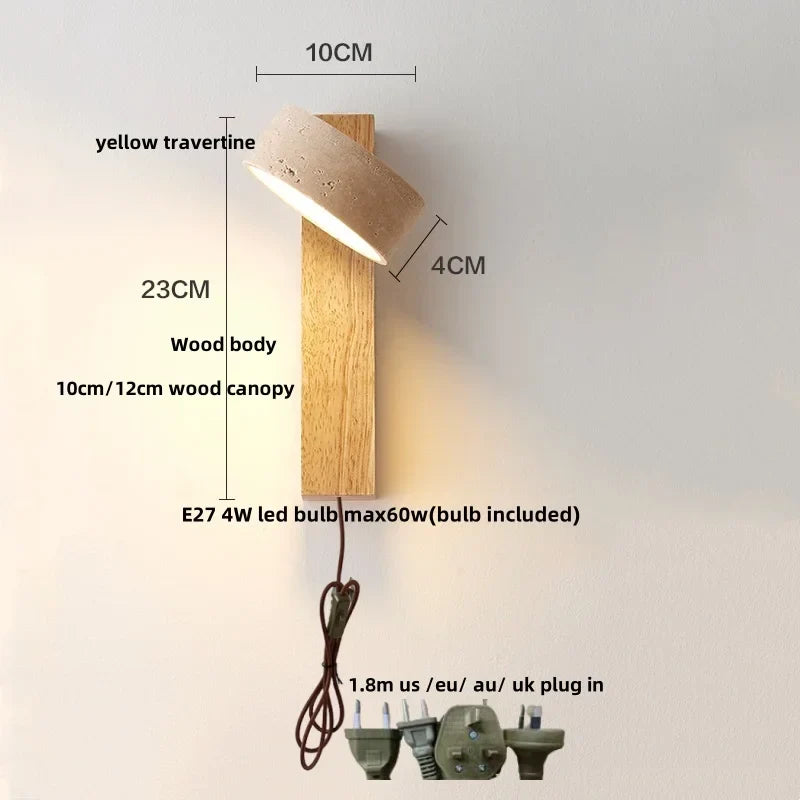 Nordic LED Wall Lamp 2 Glass Ball Yellow Travertine Stone Indoor Wall Light