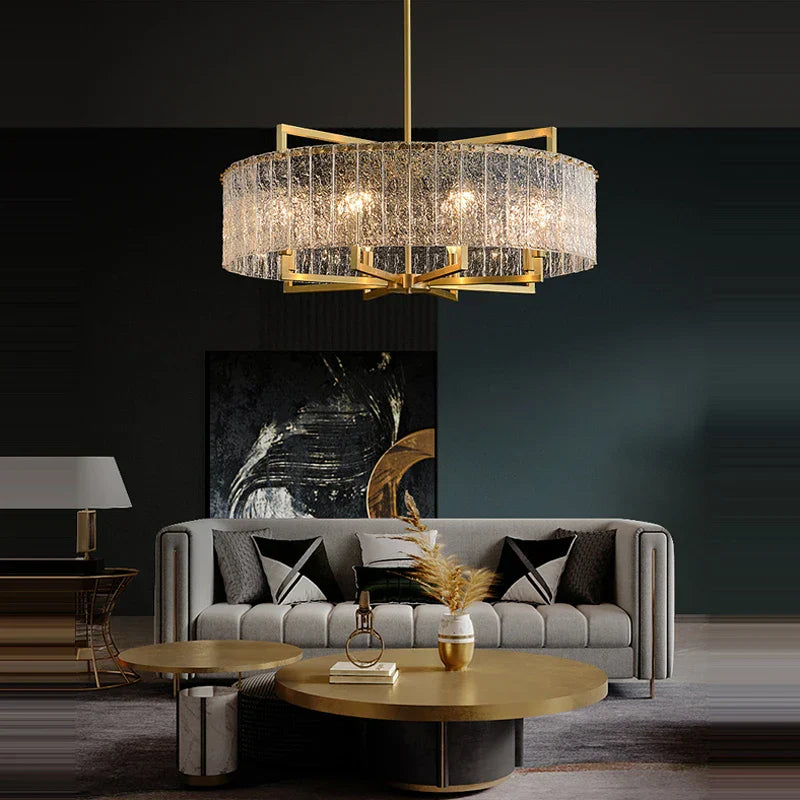 Dimmable LED Copper Glass Chandelier for Living Room