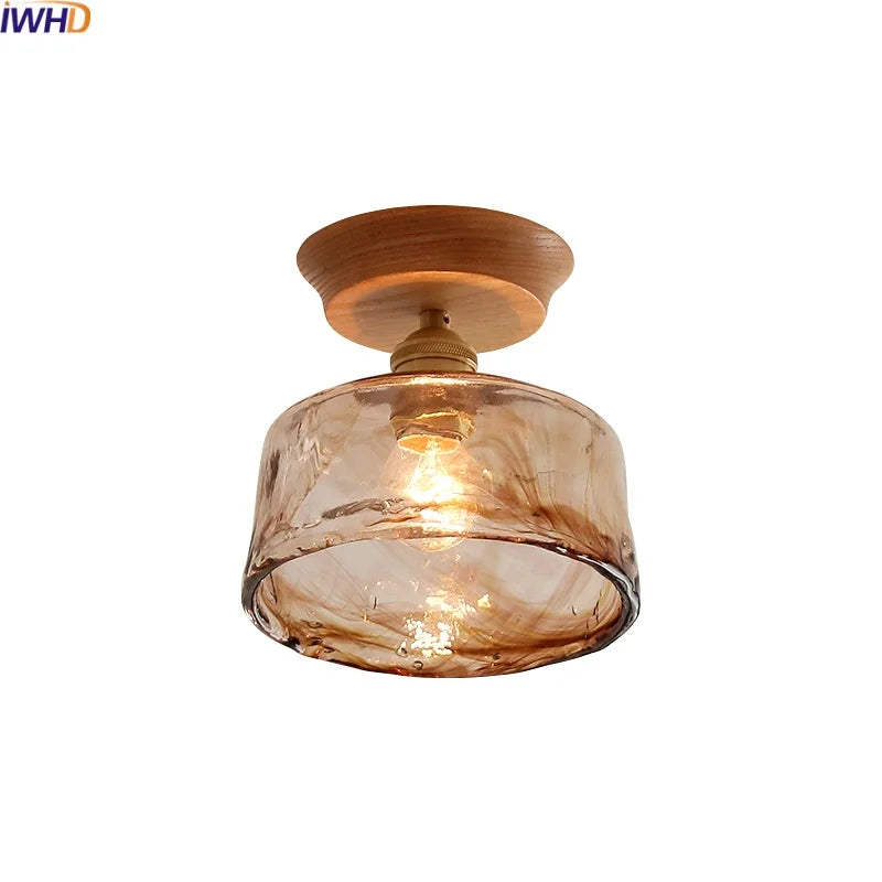 Amber Glass LED Ceiling Lights Modern Decoration for Home Porch Restaurant