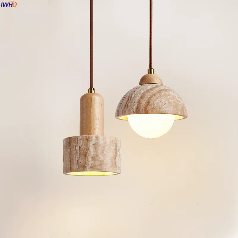 Afralia™ Yellow Travertine LED Pendant Lamps for Dining Table & Kitchen