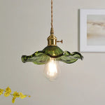 Green Flower Glass Pendant Light - Modern Kitchen Bar Restaurant Hanging Lamp