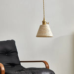Afralia™ LED Knob Switch Pendant Lamp Yellow Travertine Copper Wabi Sabi Hanging Lights