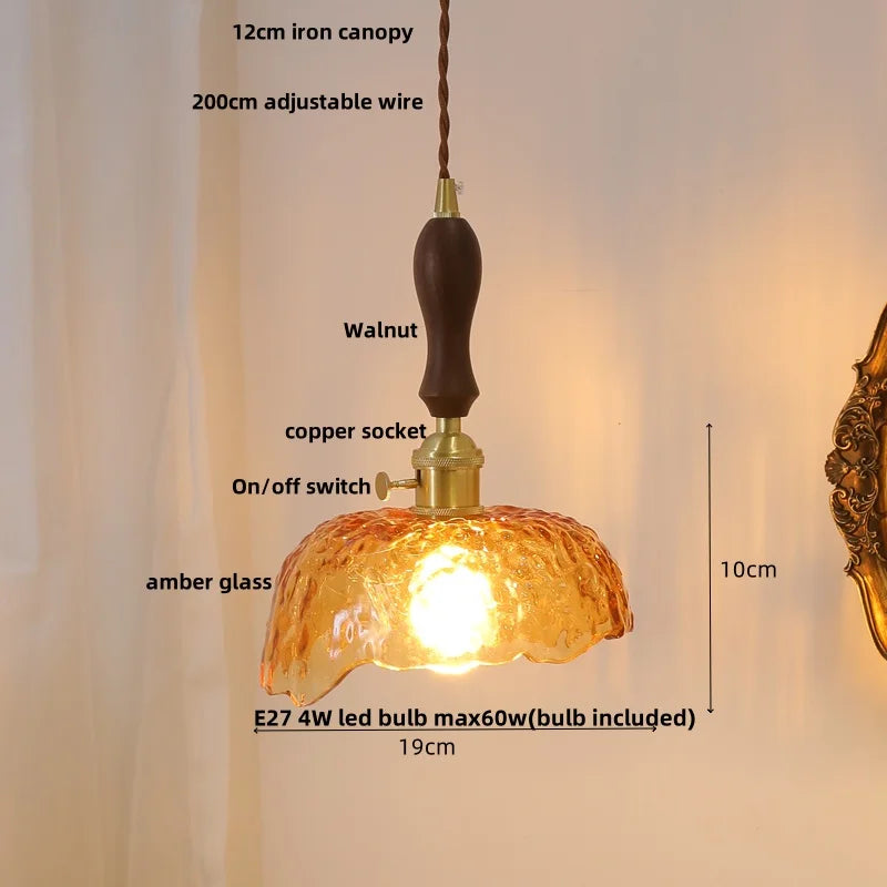 Afralia™ Ceramic Knob Switch LED Pendant Lamp, Nordic Walnut Wood Hanging Light Fixtures for Living Room