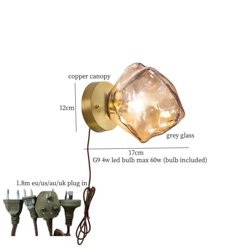 Grey Glass LED Wall Lamp for Home Decor and Lighting