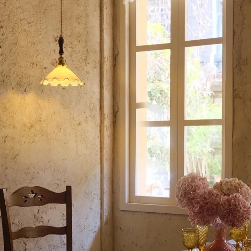 Cream Glass LED Pendant Lamp - Nordic Minimalist Brass Hanging Light