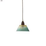 Walnut Wood LED Pendant Lamp Green Glass Modern Interior Hanging Light