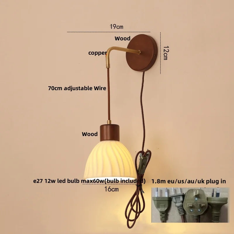 Adjustable LED Wall Light Fixture with Ceramic Wood Base for Home Decor