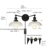 Industrial LED Wall Light Fixture with Pull Chain Switch, 2 Heads Bedside Lamp