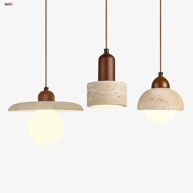 Afralia™ Nordic LED Glass & Wood Pendant Lamp in White & Yellow
