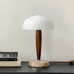 SHY3 Walnut Wood Desk Lamp Glass Shade Marble Base Table Light