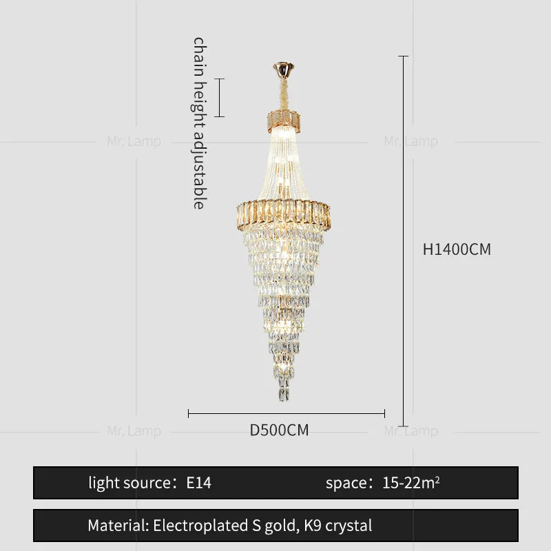 Crystal Chandelier: High-End Duplex & Spiral Staircase Light for Luxury Living Spaces