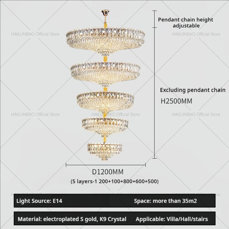 Modern Crystal Chandelier for Duplex Living Room, Lift High Hollow Design