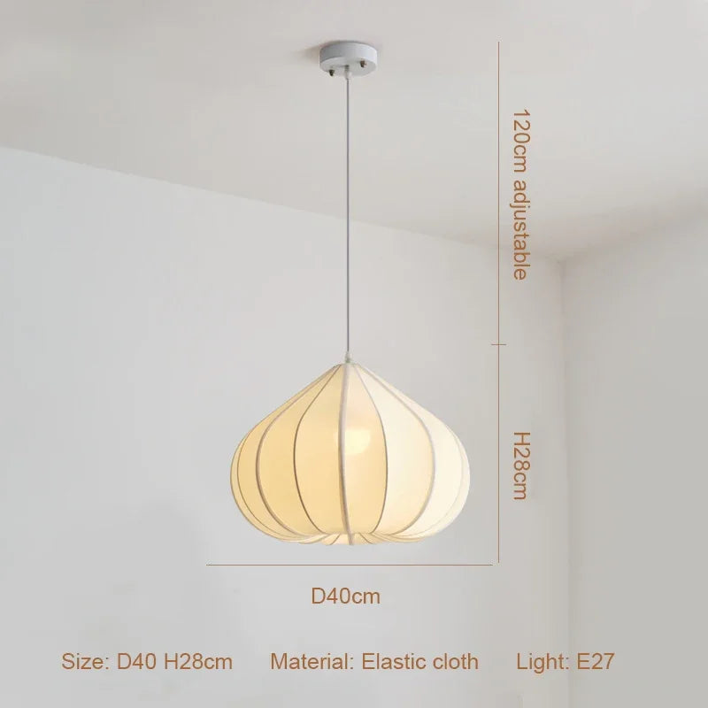 Afralia™ Nordic Style Creamy E27 Pendant Light Fabric Chandelier_Lamp Dining Room Suspended LED Bar Droplight