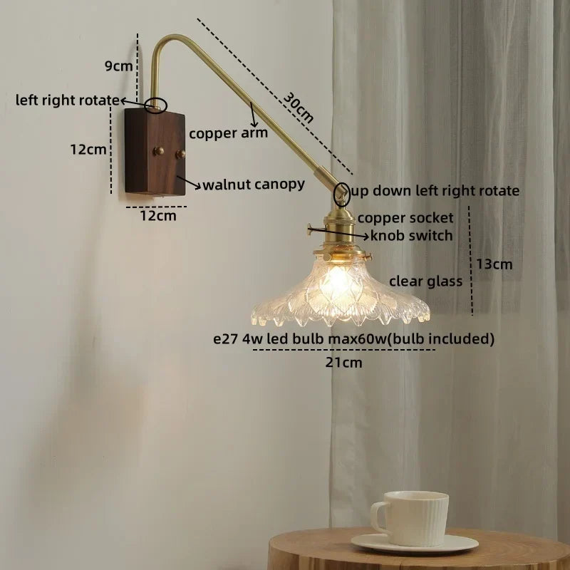 Walnut Copper LED Wall Lights Modern Bedside Lamp Applique Da Parete