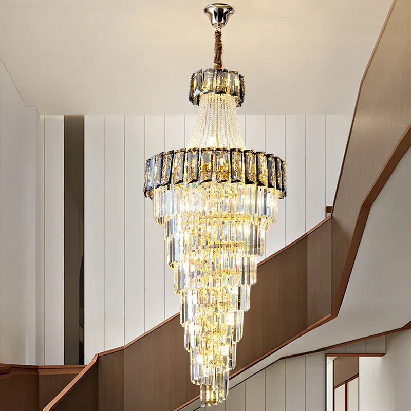 Elegant Crystal Chandelier for Duplex Spiral Staircase and Living Room