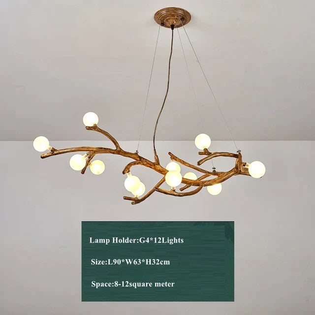 Retro LED Chandelier Living Room Study Bedroom Art Brown Pendant Light