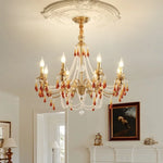 Luxury Red Crystal Candle Chandelier LED Pendant Light - Copper E14 Glamourizing Luminarias