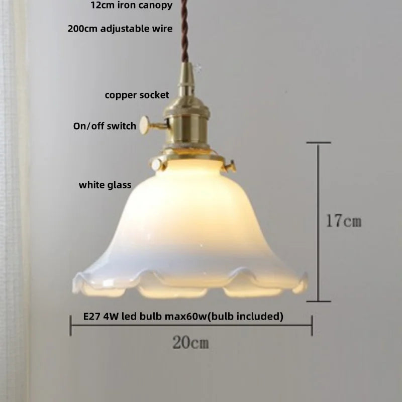 Afralia™ White Glass Copper LED Pendant Light Fixture for Study Bedroom Restaurant
