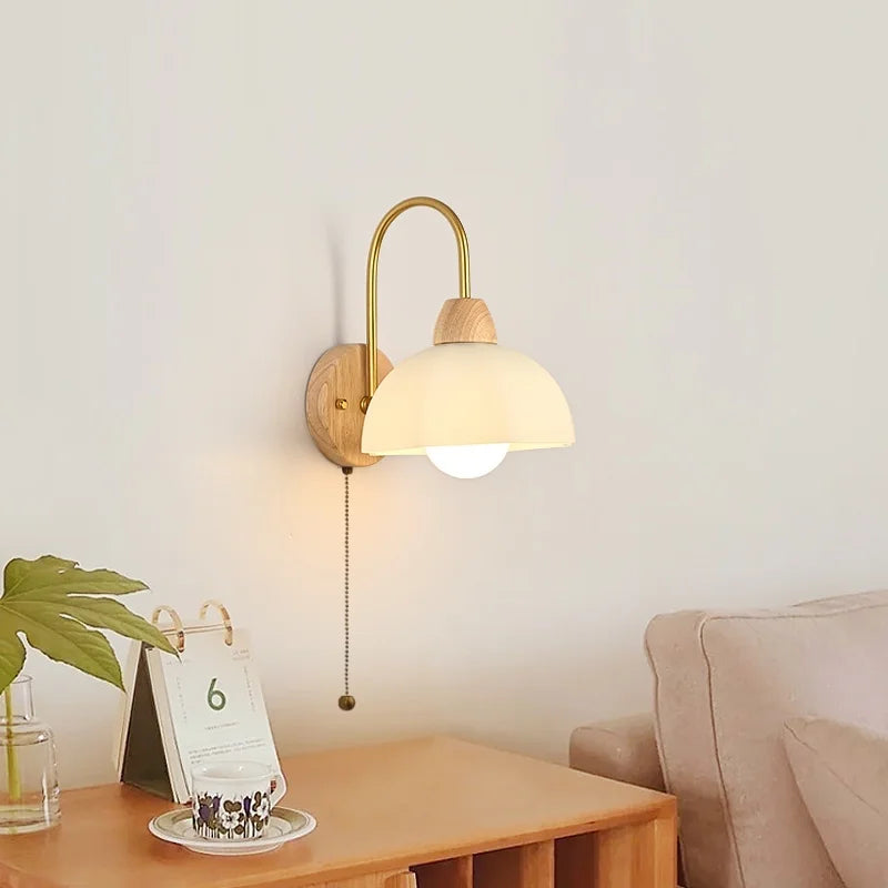 Glass Wood LED Wall Lights Decor for Bedroom Living Room Coffee Mirror Bedside Lamp