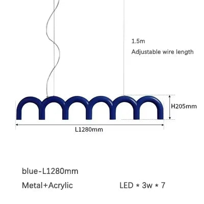 Blue Metal Arch Chandelier Pendant Light - Modern Design for Home Décor