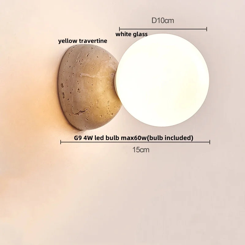 Yellow Cave Stone LED Wall Lights for Modern Spaces, Glass Globe Sconce.