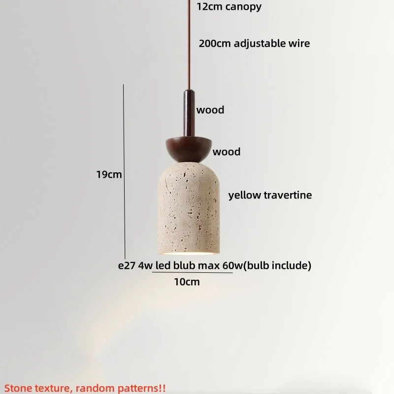 Black Iron LED Pendant Lights Stone Wabi Sabi Hanging Lamp Hallway Decor