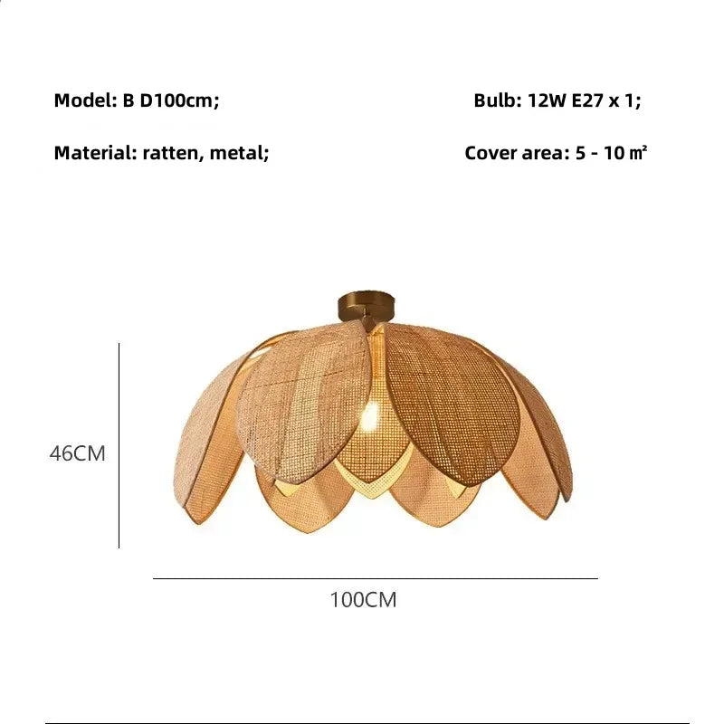 Wabi Sabi Rattan Pendant Lights for Dining Room - Petal Design LED Droplight