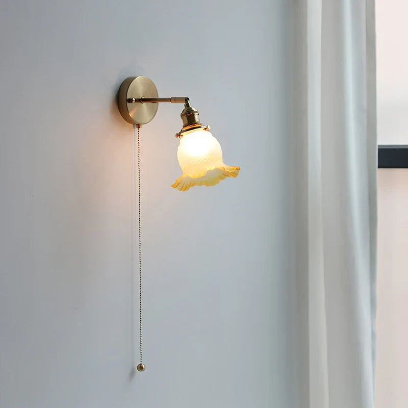 Afralia™ Flower Glass LED Wall Light - Vintage Rotate Copper Bedside Lamp