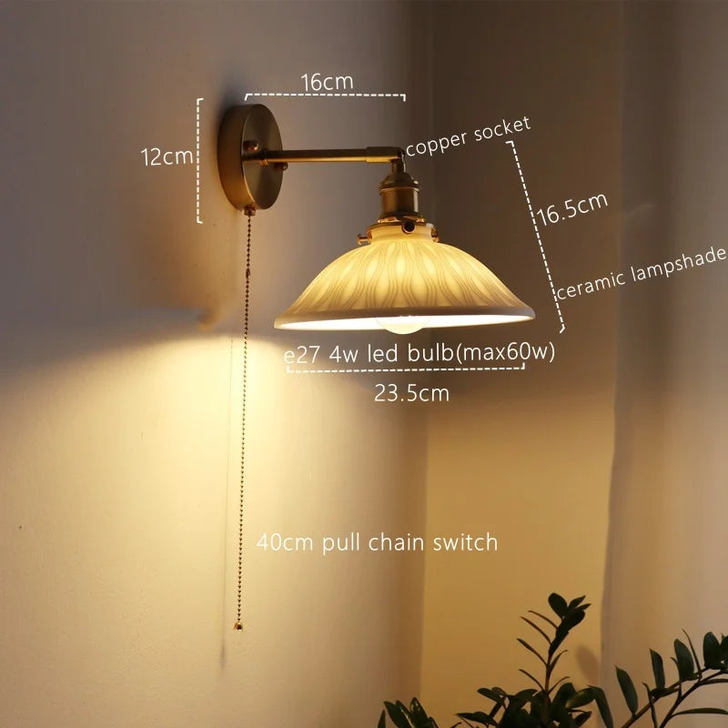 Ceramic Copper LED Wall Lamp for Bedroom Bedside Mirror Light