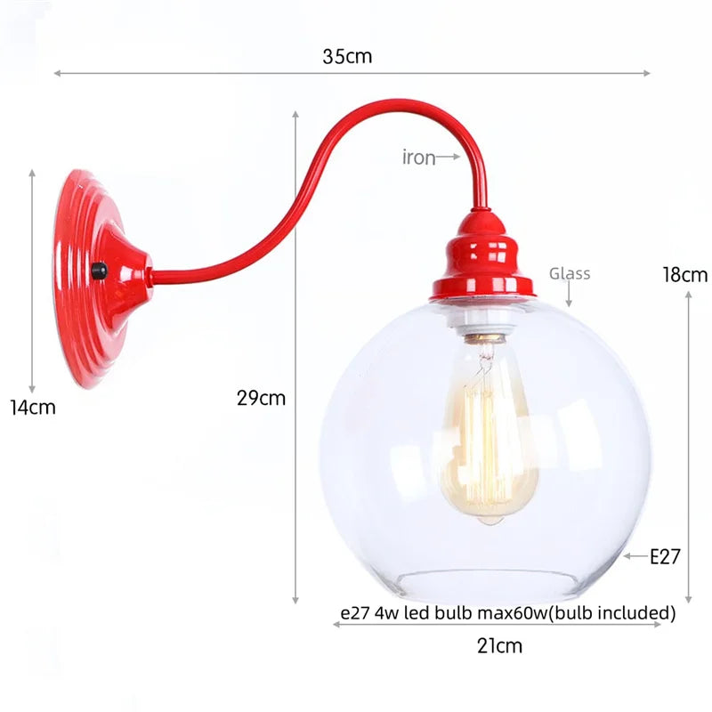 Afralia™ Edison Red LED Wall Lights - Iron Industrial Vintage Bedside Lamp