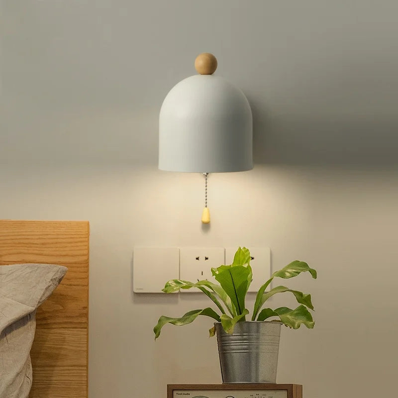 Wood Iron LED Wall Lights with Pull Chain Switch for Modern Living Spaces