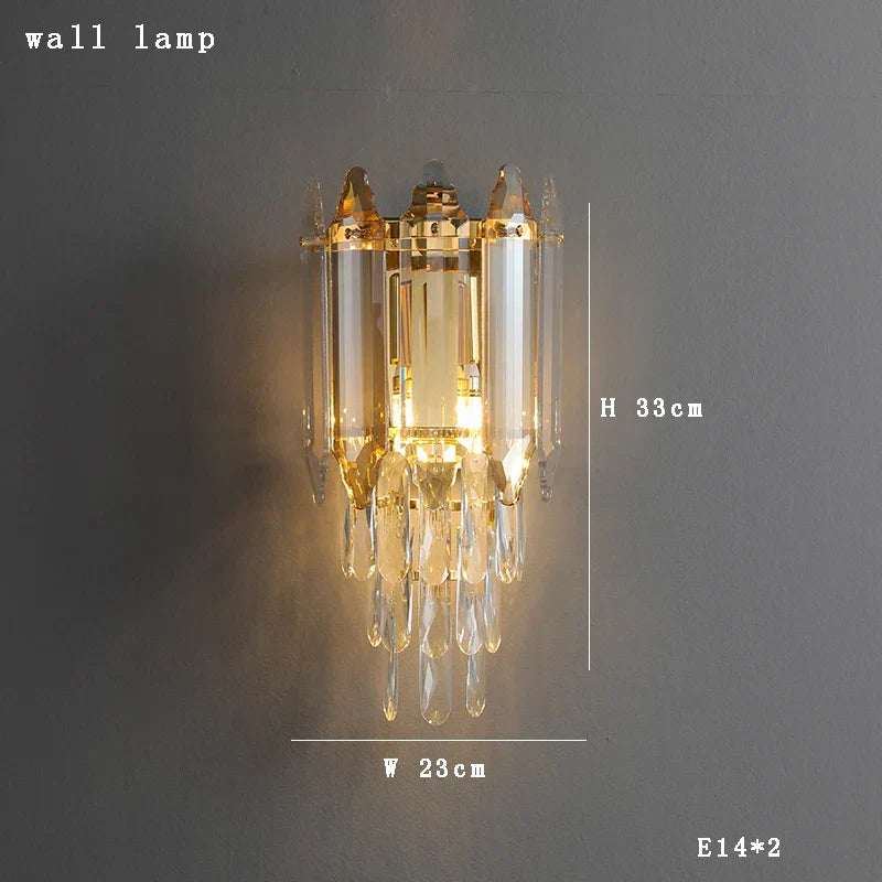Gold Amber Crystal Chandelier Lights Modern Room Decor Hanging Lamp