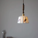 Brown Wood LED Pendant Light - Nordic Modern White Ceramic Hanging Lamp