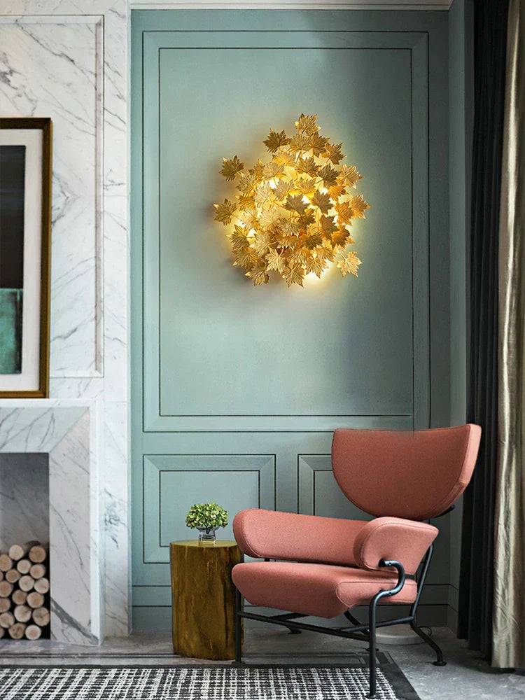 LED Golden Maple Leaves Wall Sconce for Bedroom and Corridor