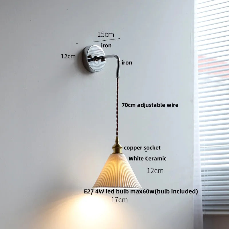 Ceramic LED Wall Sconce Modern Nordic Design Adjustable Pull Chain Switch WC Mirror Light