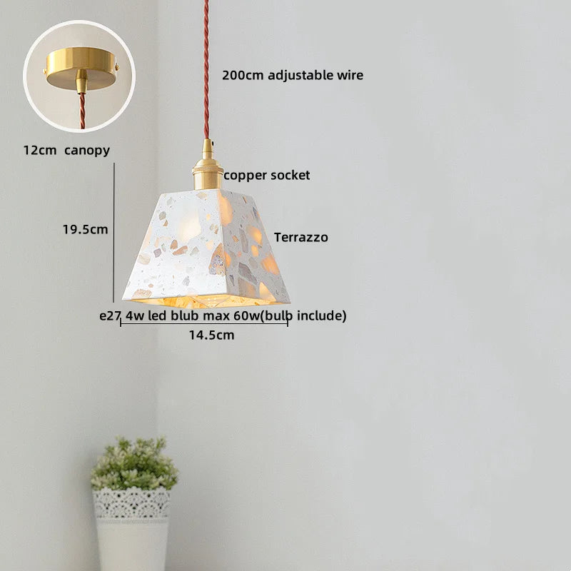 Afralia™ Terrazzo Stone LED Pendant Lamp with Copper Knob Switch
