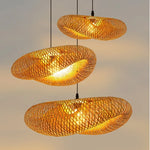 Bamboo Wave Pendant Lights - Handmade Rattan Shade for Indoor House Lighting