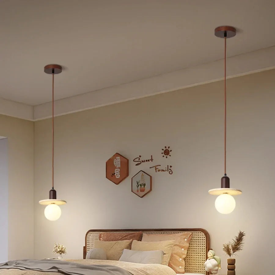 White Glass LED Pendant Lights Stone Wabi Sabi Home Decor Hang Lamp