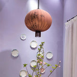 Handmade Japanese Lantern Painting Pendant Lamp Fabric Chandelier