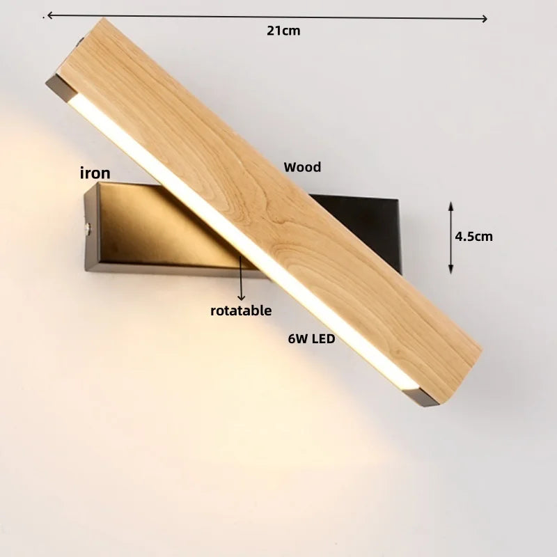 Rotatable Nordic LED Wall Sconce Pull Chain Switch Wood Stair Light