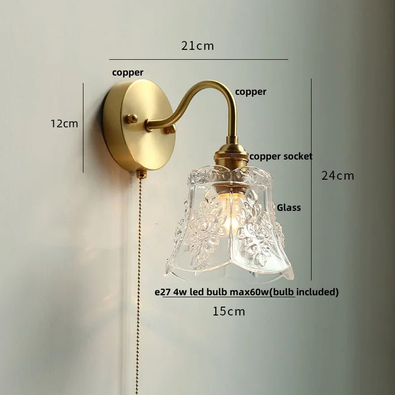 Clear Glass LED Wall Sconce Pull Chain Switch Modern Stair Light