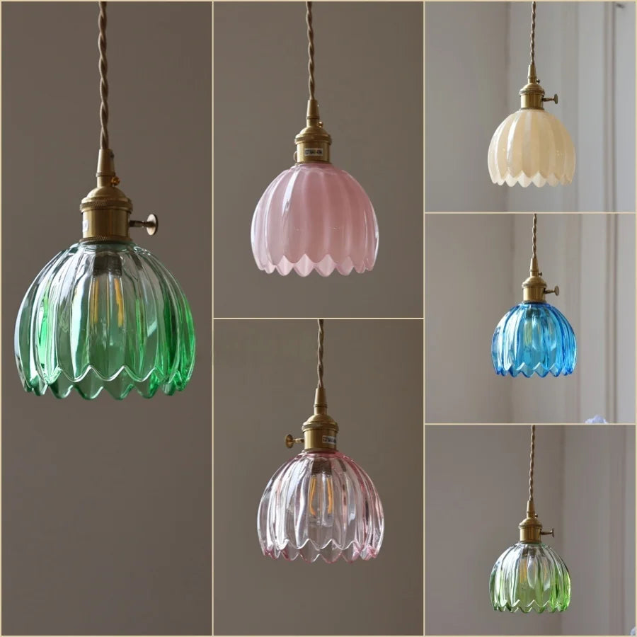 Afralia™ Pink Flower Glass LED Pendant Light Fixture - Modern Nordic Hanging Lamp