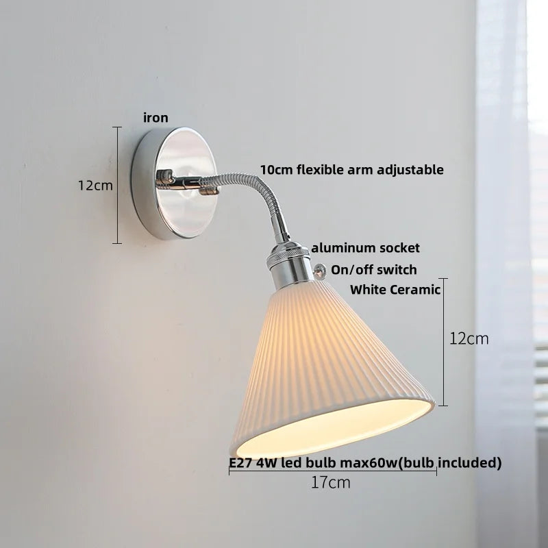 Adjustable Arm LED Wall Light Fixture with Pull Chain Switch, White Glass