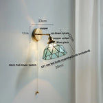 Tiffany Blue Glass LED Wall Sconce Rotate Copper Pull Chain Switch Light Fixtures