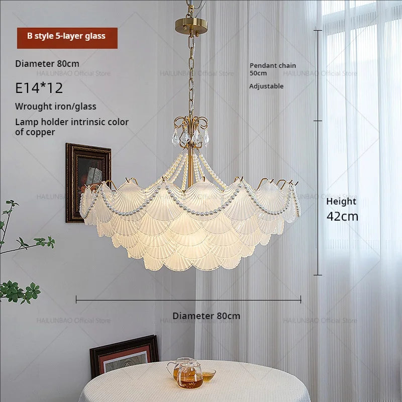 Shell Pearl Glass Crystal Chandelier for Modern Luxury Living Room