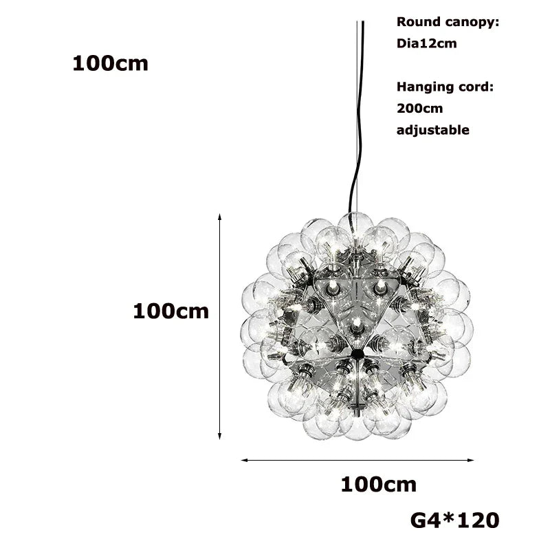Clear Glass Bubble G4 LED Dandelion Chandelier - Gold/Silver/Black Hardware